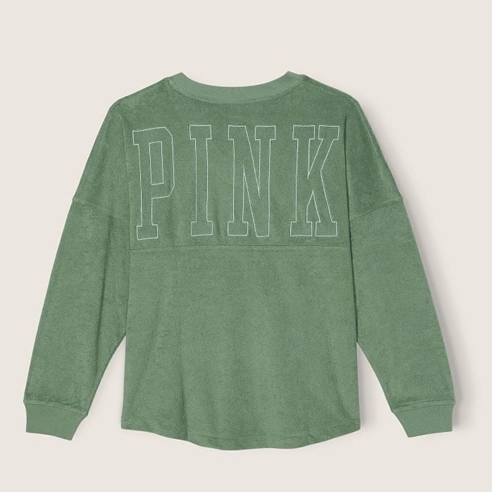 Victoria’s Secret Pink Varsity Beach Terry Cloth V Neck Oversized Pullover - Picture 5 of 5